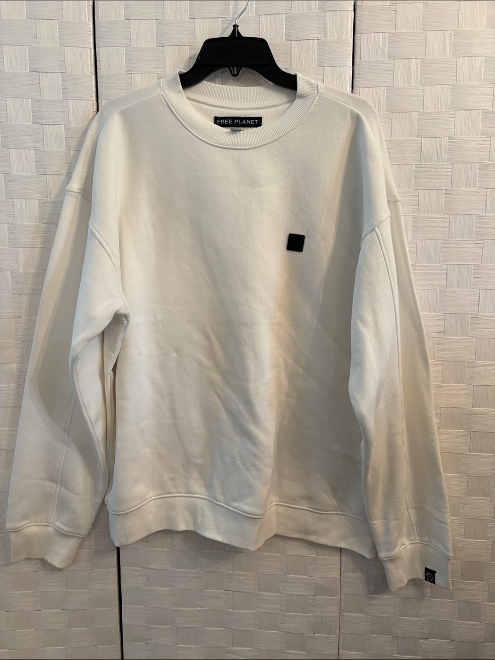 Free Planet Men’s Cream Crewneck Sweatshirt with Black Square Accent